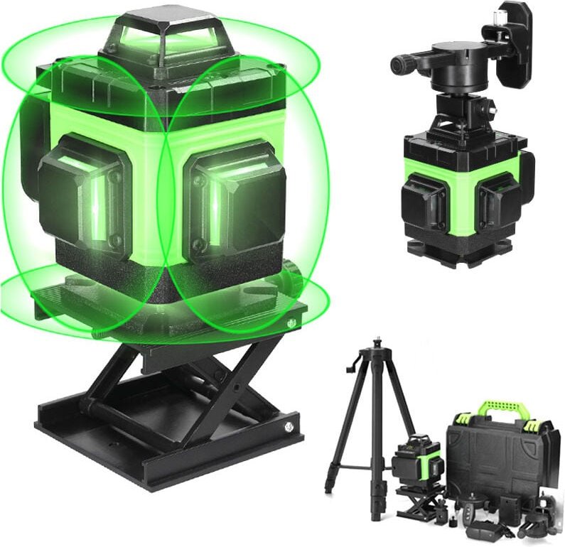 Ej.life - 4 x 360° Laser-Nivelliergerät mit 16 Linien, selbstausgleichender grüner Laser-Nivelliergerät, rotierendes hor...