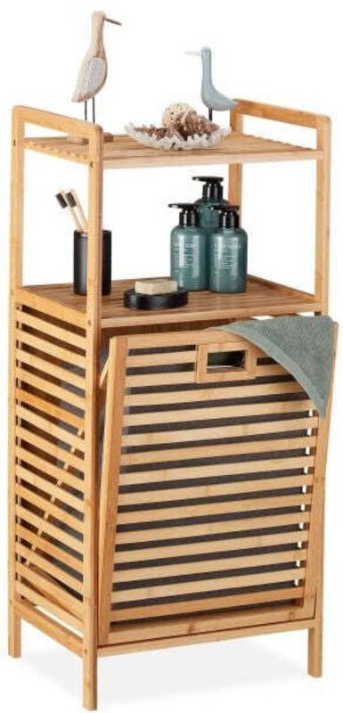 Bamboo laundry hamper with shelf