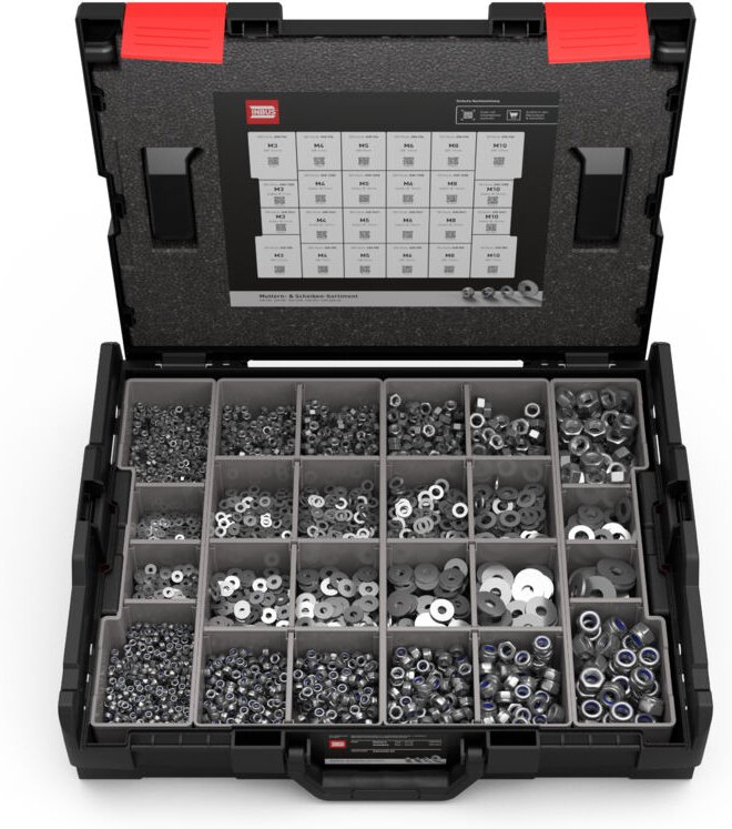 INBUS® L-BOXX 6590 tlg. Muttern & Scheiben Sortiment Set (Stahl verzinkt)