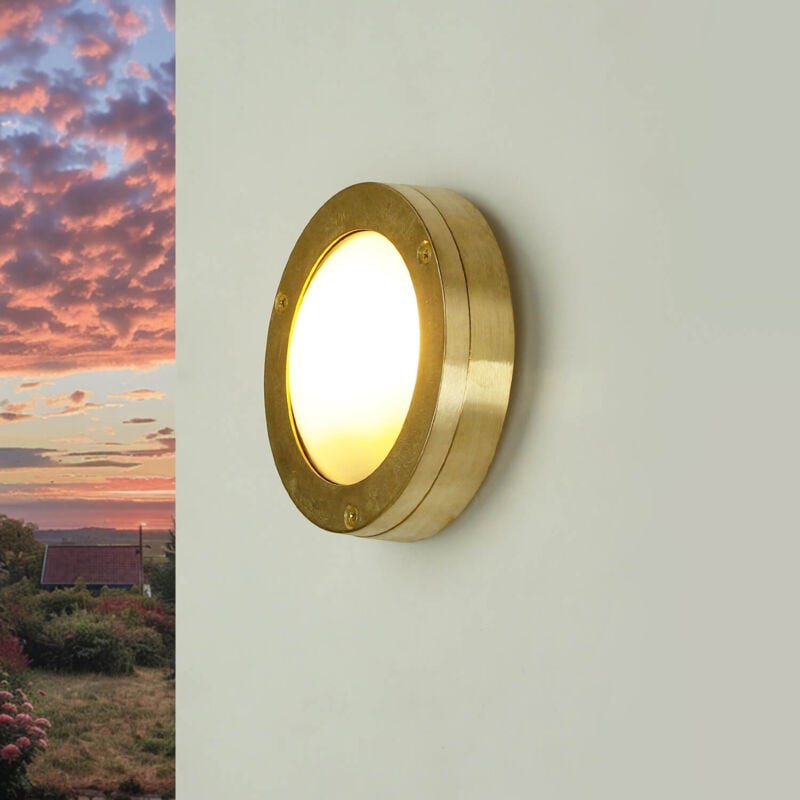 Licht-erlebnisse - Außenlampe aus Messing IP64 rund 14 cm Maritim Wand