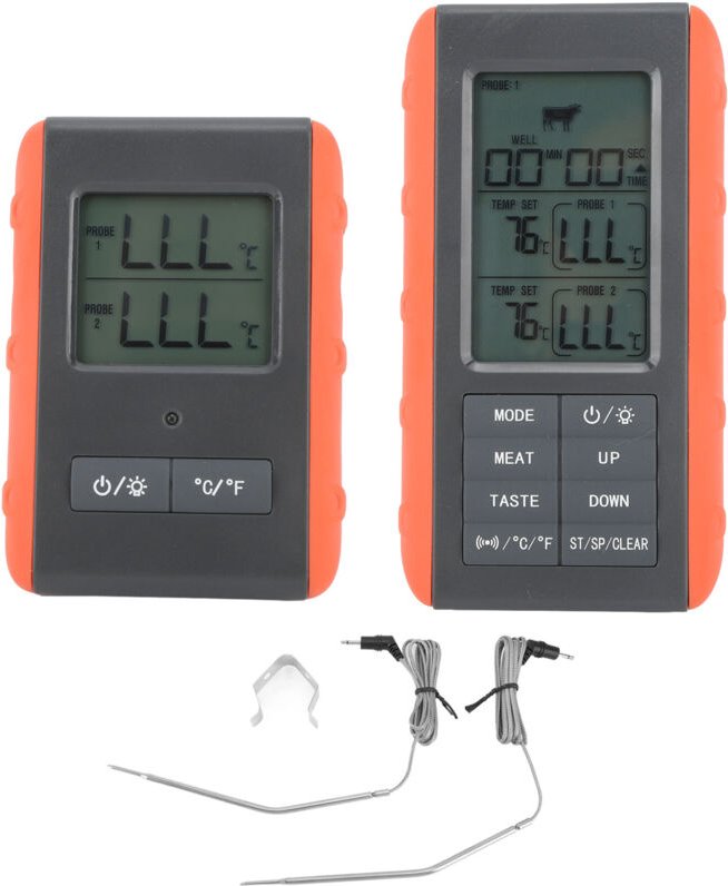 Fleischthermometer mit zwei digitalen Sonden, HTN-Temperaturanzeige, Alarmfunktion, kabelloses Grillthermometer zur Zube...