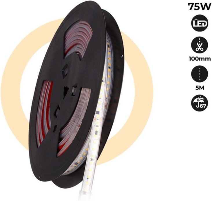 Barcelona Led - LED-Streifen 220V 75W (600xSMD2835) 12mm IP67 Rolle 5 Meter