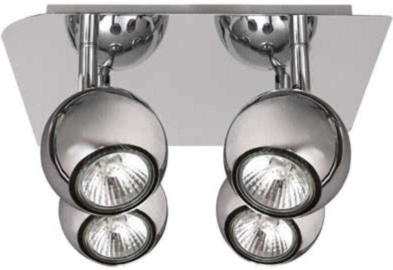 Fabrilamp - Chrom-Deckenleuchte mit 4 verstellbaren Strahlern. Inklusive 4xGU10 Halogenbirne. Maße 22x22cm.