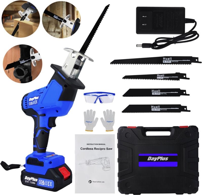 Neu Hubsäge mit 1x Lithium-Ionen-Batterie und Ladegerät Akku-elektrische Hubsäge, 4-Blatt-elektrische Handsäge zum Schne...