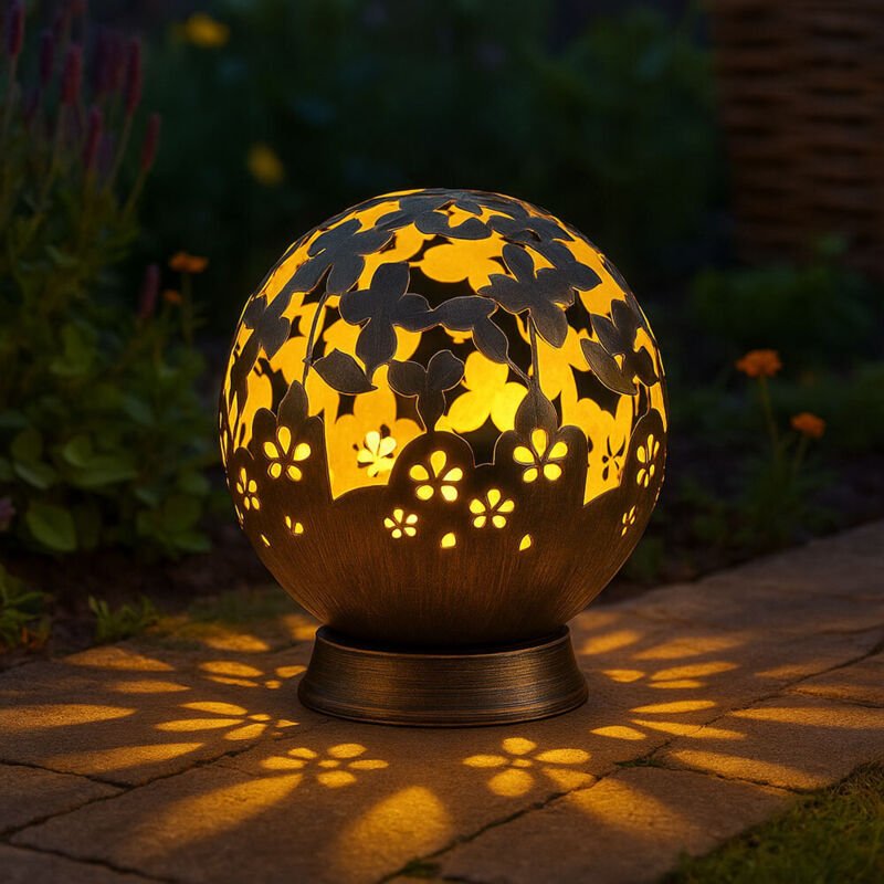 Solarlampen für Außen Balkon Deko Gartendeko Metall Solarleuchte Outdoor, Schmetterling Blumen Design, schwarz, led, DxH...