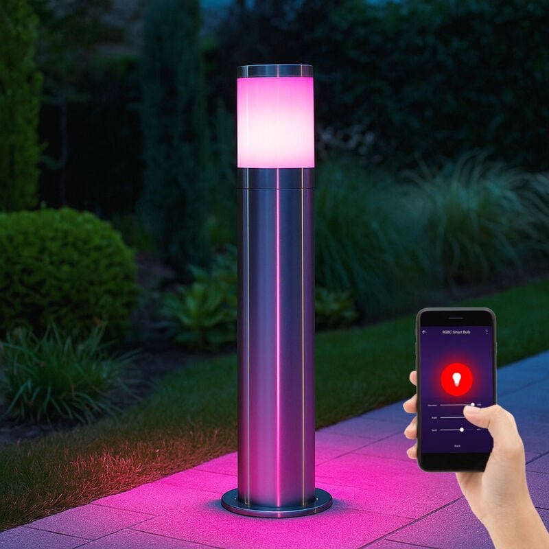 Smart Außenstehleuchte Gartenlampe Wegeleuchte Edelstahl Sockellampe silber LED Stehlampe, App Steuerung, RGB LED 5W 470...