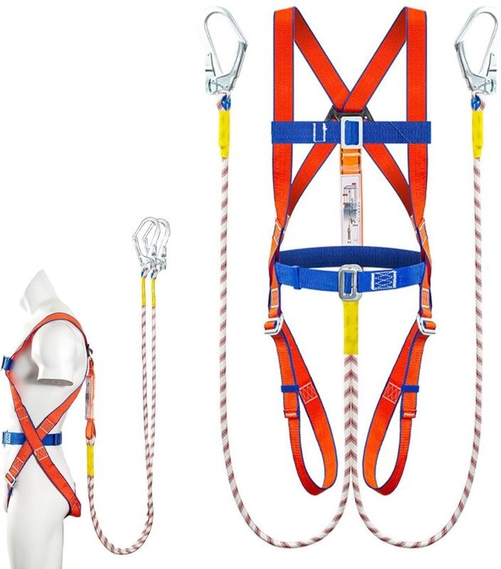 Absturzsicherungsset mit Auffanggurt, 5 Sicherheitspunkte, mit 2 Verbindungspunkten + 2 m langem Tragegurt + doppeltem g...