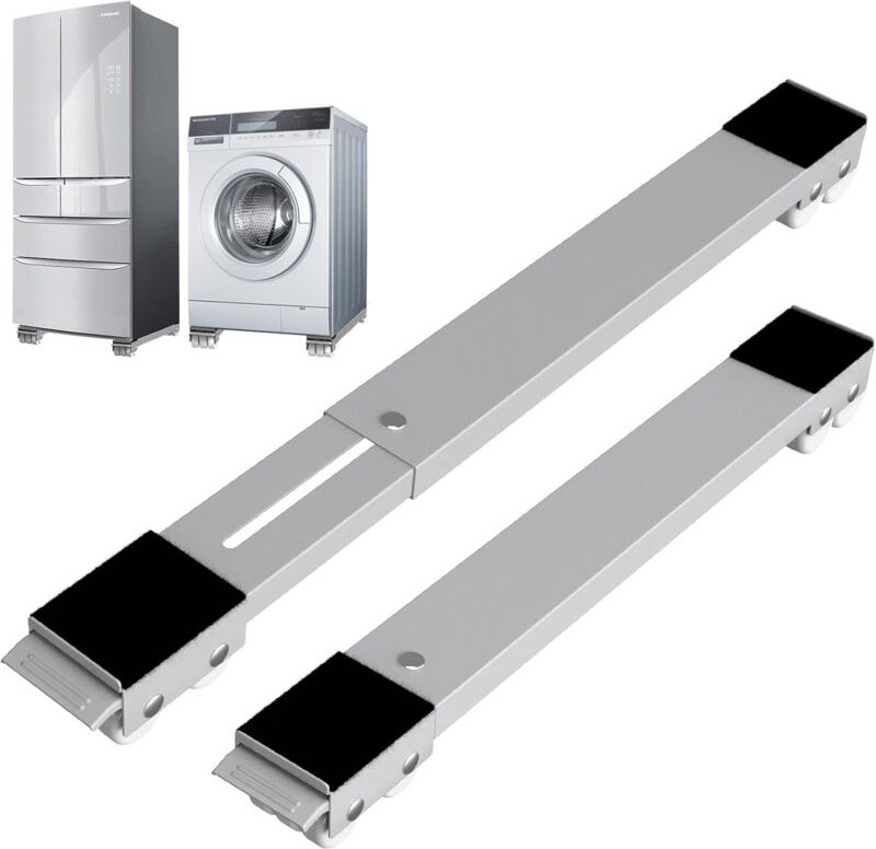 Waschmaschinensockel mit Bremse, verstellbarer mobiler Sockel für Waschmaschine, Trockner, Kühlschrank, Grau