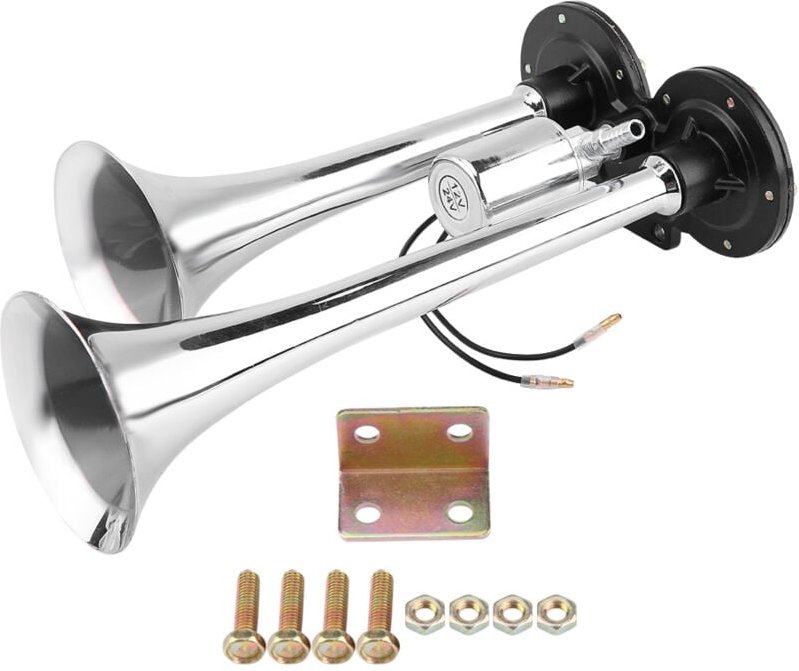 Eosnow - Superlautes Doppeltrompeten-Lufthorn für lkw, Zug, Boot, Wohnmobil, 150 dB, verchromt
