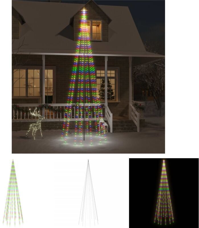 The Living Store LED-Weihnachtsbaum für Fahnenmast Mehrfarbig 732 LEDs 500 cm - Weihnachtsbeleuchtung