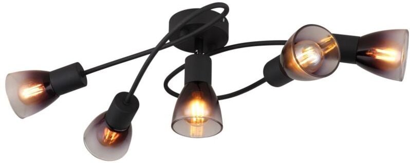 Globo Lighting - Deckenlampe 5 flammig Deckenleuchte schwarz Wohnzimmerlampe Schlafzimmerleuchte, Glas rauchfarben klar,...