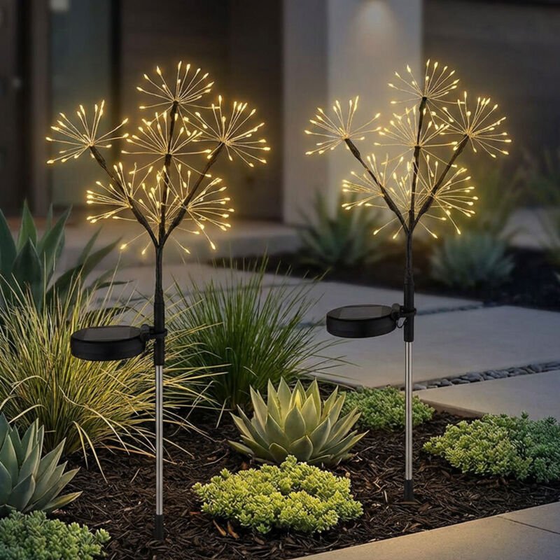 Solarleuchte Feuerwerk-Optik Stecklampe Solar Deko Solarleuchte Erdspieß Gartenleuchte, Edelstahl, LED warmweiß, H 60 cm...