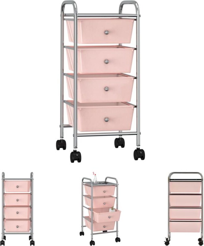 The Living Store Schubladenwagen mit 4 Schubladen Rosa Kunststoff - Rollwagen & Sackkarren