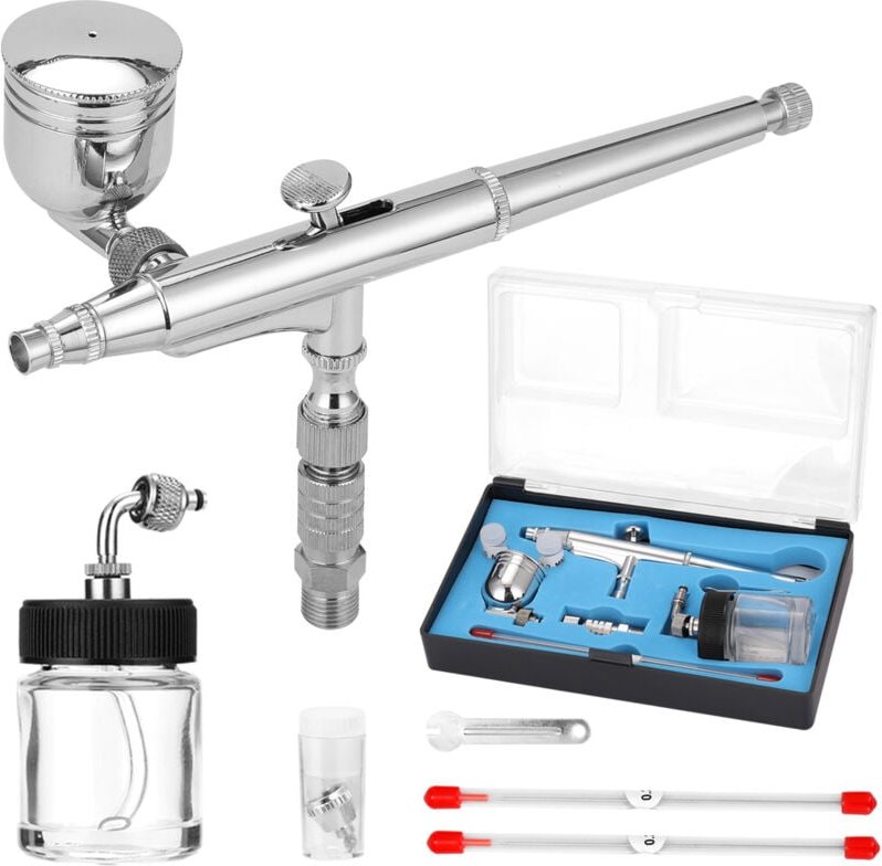 Ej.Life Professionelles Airbrush-Pistolen-Set/Dual-Action/mit 0,2/0,3/0,5 Nadeldüse und Schlauch