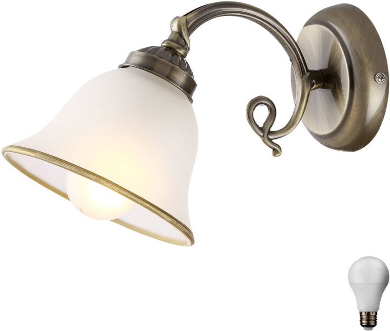 Wand Leuchte Landhaus Stil Beleuchtung Alt Messing Glas Lampe satiniert im Set inkl LED Leuchtmittel