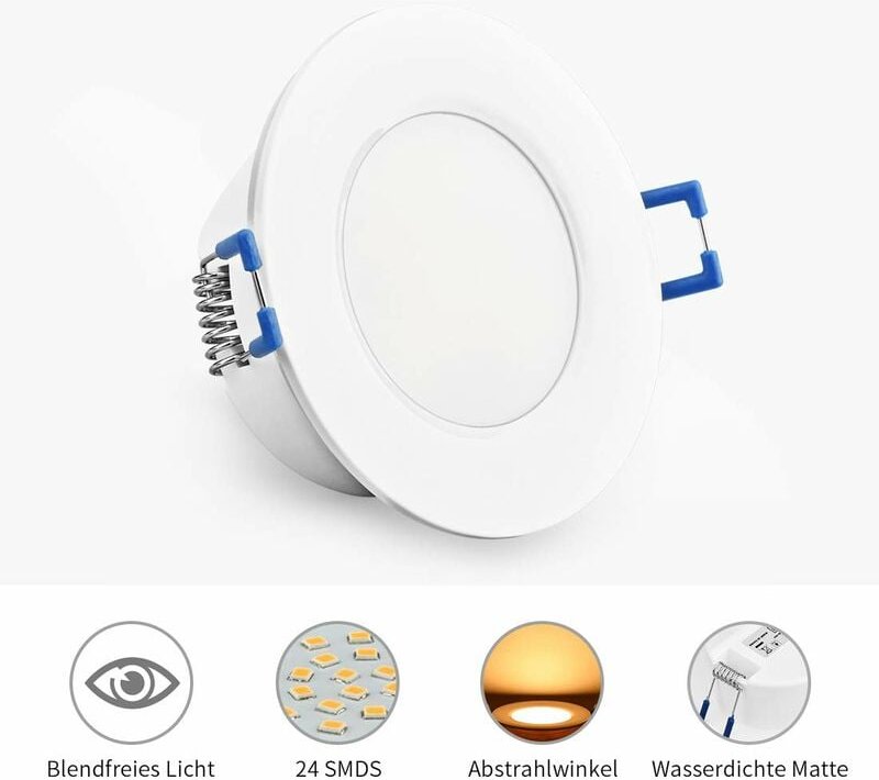 5W 230V 3000K 500 Lumen led Deckeneinbauleuchten Set, ultraflache flache Deckeneinbauleuchte, wasserdicht, IP44 für Bad,...