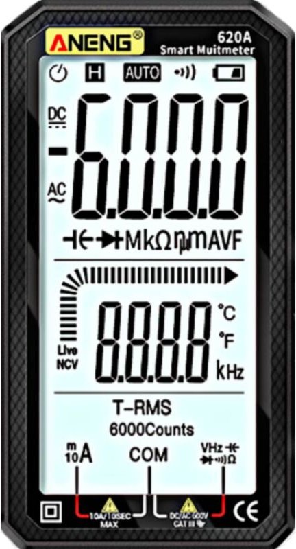 Aneng 620A Digitalmultimeter, Warnung, automatische Erkennung, DC/AC-Strommessung, Spannung, Temperatur, Kapazität, Durc...