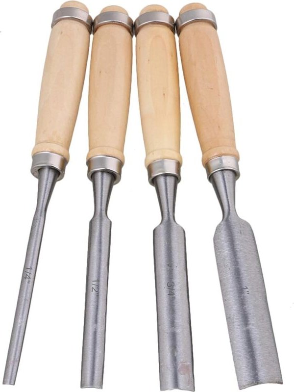 4-teiliges Schreiner-Schnitzset mit festem Hohlbeitel und Meißel
