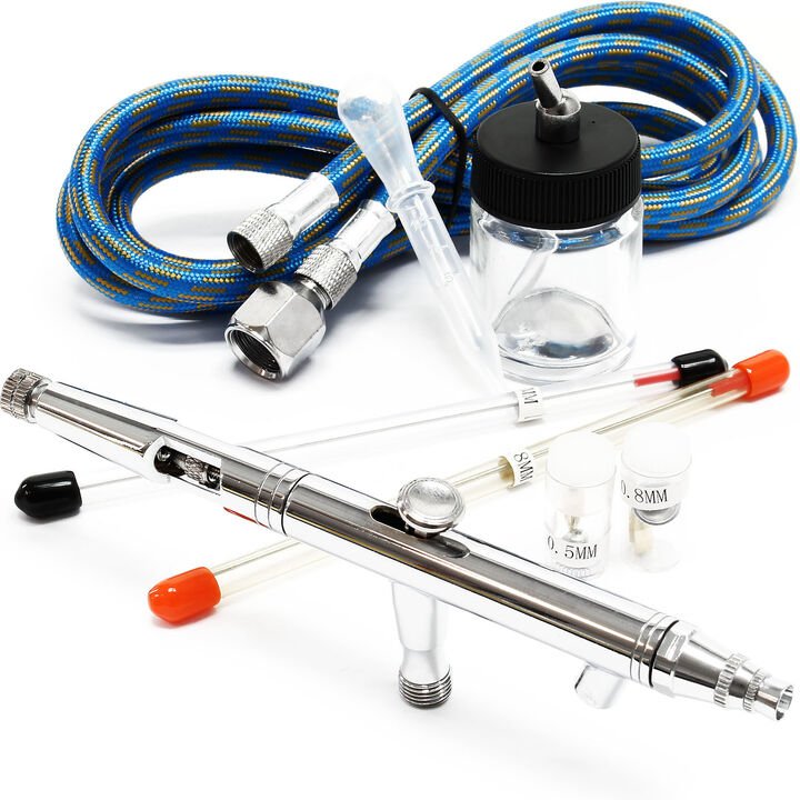 Wiltec - Airbrush Pistole Typ 182K mit Double Action Funktion, Düse ø 0,2-0,5 mm, 1 Farbbecher, Adapter für Modellbau, N...