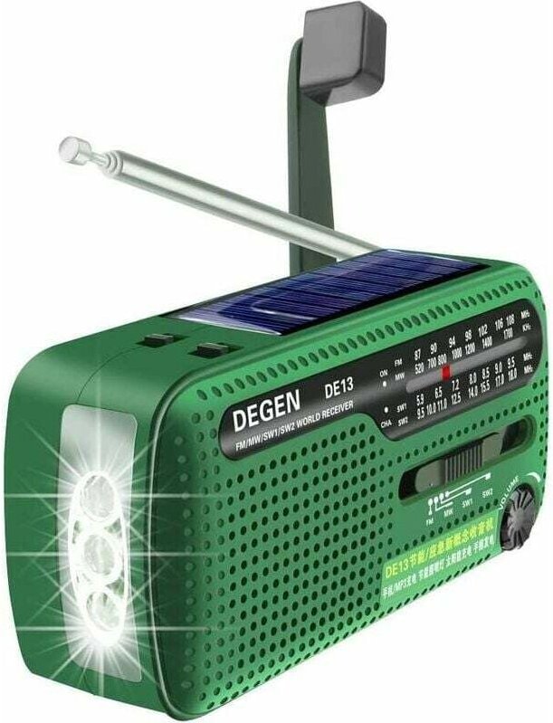 Shining House - DE13 fm am sw Solar-Winkelempfänger mit hellem Licht, Taschenlampe/SOS-Alarm/wiederaufladbarem Mobiltele...