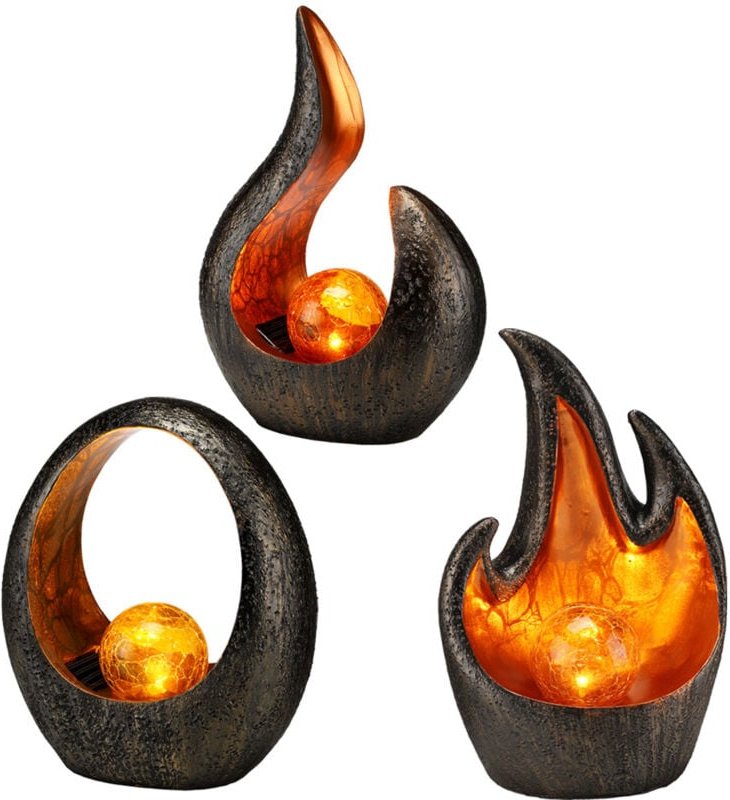 3x led Solar Tisch Leuchten Garten Dekoration Sichel Flamme Oval Design Balkon Außen Lampen grau gold