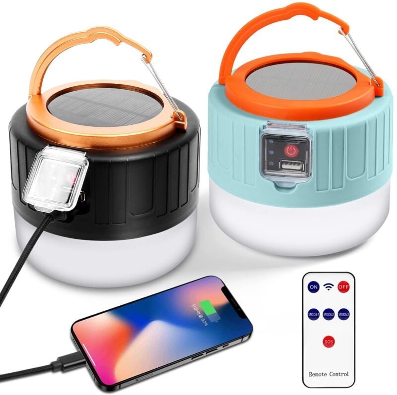Campinglicht, Solar/USB wiederaufladbare LED-Campinglaterne mit Fernbedienung, 5 Modi wasserdichtes Zeltlicht, tragbare ...