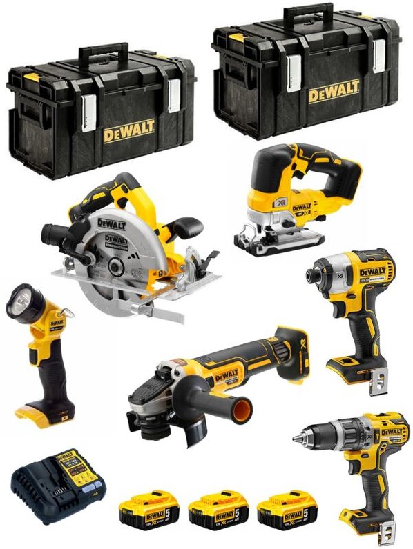 DeWALT Kit DCK663P3 (DCD796 + DCF887 + DCS570 + DCS334 + DCG405 + DCL050 + 3 x 5,0 Ah + DCB1104 + 2 x DS300)