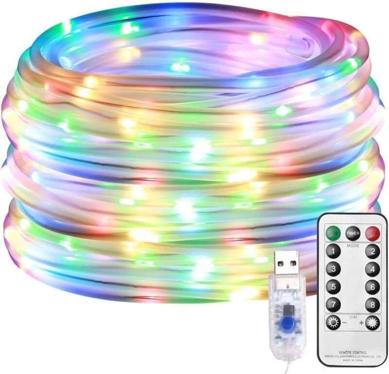 10 m lange Lichterkette für den Außenbereich – IP65 wasserdicht, USB-LED-Röhre – 100 LEDs – 8 Modi mit Fernbedienung – 6...