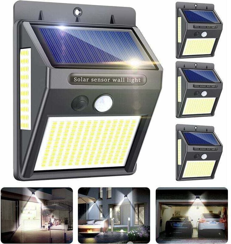 Solarleuchte für den Außenbereich, 4 Stück, 216 LEDs, 1000 Lumen, Solarleuchte für den Außenbereich mit Bewegungsmelder,...