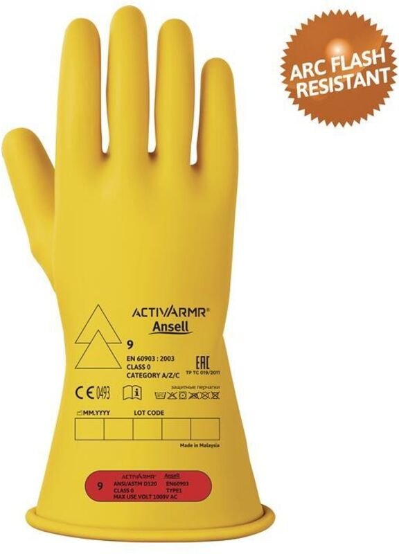 ActivArmr RIG011Y090 Naturlatex Elektrikerhandschuh Größe (Handschuhe): 9 en 21420:2020, en 6 - Ansell