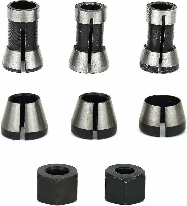 6-teiliges Fräsfutter, 6 mm, 6,35 mm, 8 mm Spannzangen-Trimmfutter, Holzbearbeitungs-Fräserfutter, Oberfräsen-Spannzange...