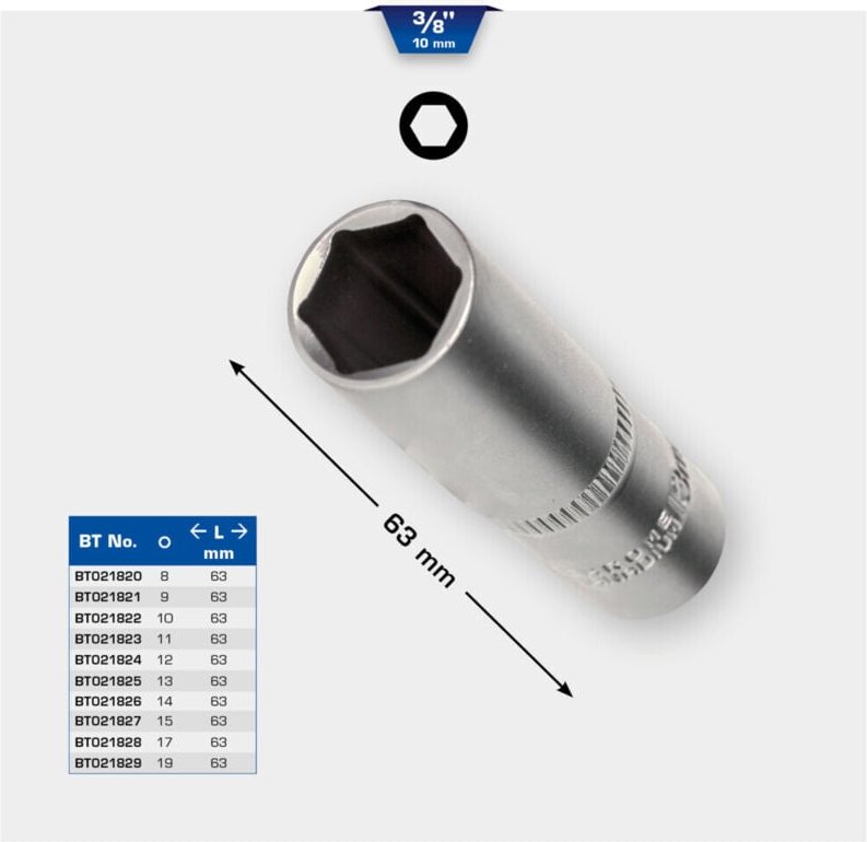 Brilliant Tools BT021820 3/8'' Steckschlüssel-Einsatz, lang, 63mm, 8mm