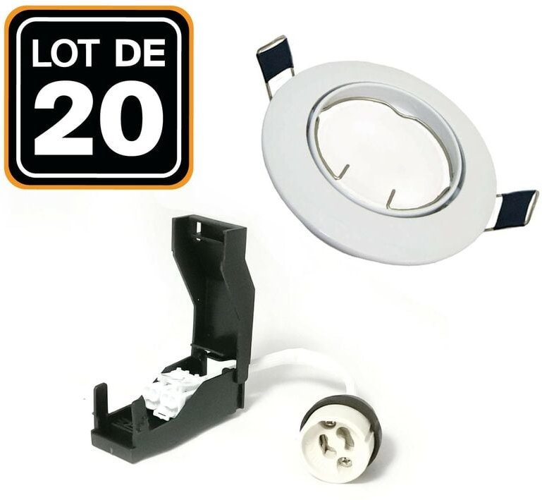 Europalamp - 20 Keramikfassungen GU10 Klasse 2 + 20 verstellbare Halterungen Weiß