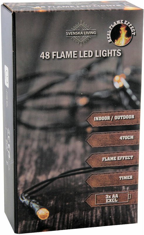 Flame Lights Lichterkette mit Timer - 48 led / 470cm - Flammen Effekt Garten Deko Beleuchtung für Außen