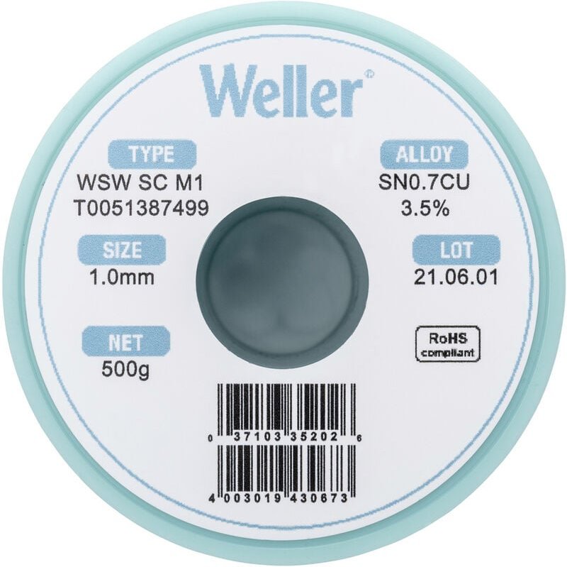 Weller - wsw sc M1 Lötzinn, bleifrei Spule Sn0,7Cu 500 g 1 mm