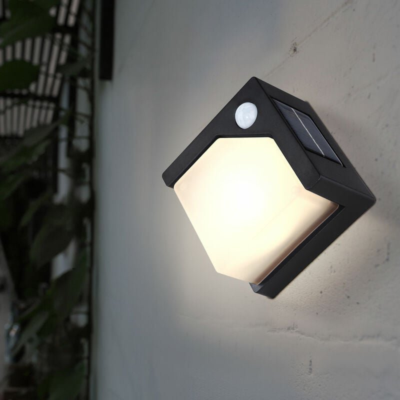 Thumbnail - Solarlampe schwarz Außenlampe modern Hauswandleuchte wetterfest, led Gartenlampe Bewegungsmelder, 8x led 16,5lm 3000K wa...