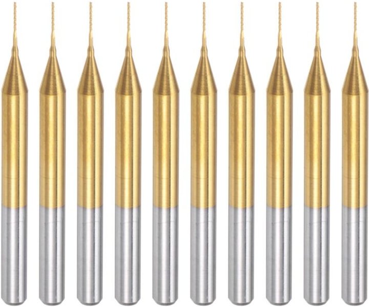 10 Stück Titanbeschichtete Hartmetall-Schaftfräser, Gravurfräser, CNC-Fräser für Leiterplattenmaschinen, 1/8 Zoll Schaft...