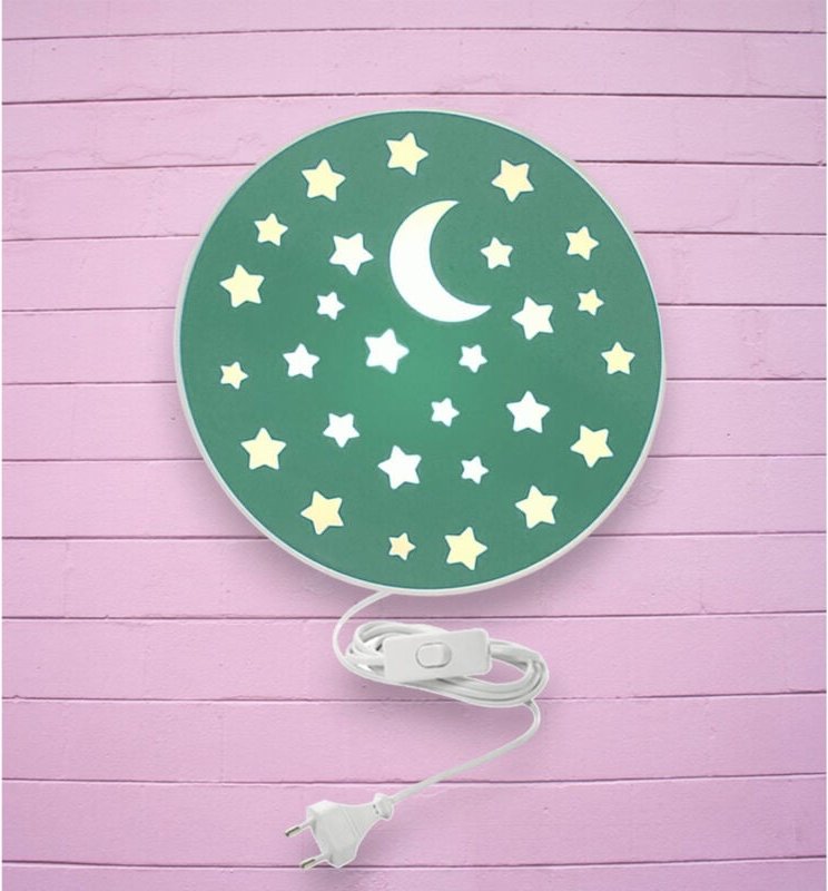 Meinewunschleuchte - led Kinderzimmer Wandleuchte mit Stecker und Schalter, Grün ø 25cm