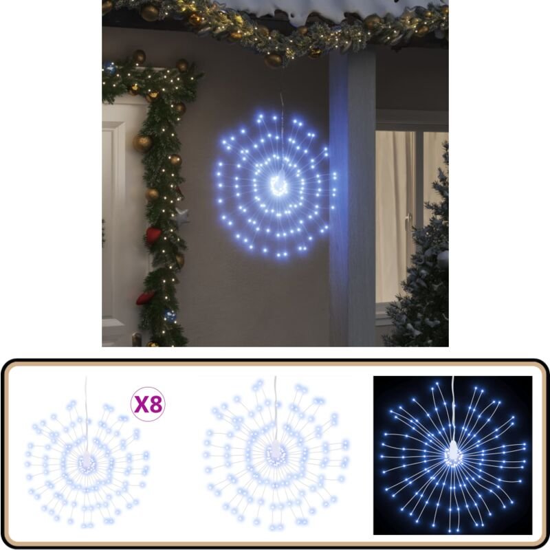 Weihnachtsbeleuchtungen Feuerwerk 8 Stk. 140 LEDs Kaltweiß 17cm - Weihnachtsdekoration - LED-Lichterketten - Feuerwerksb...