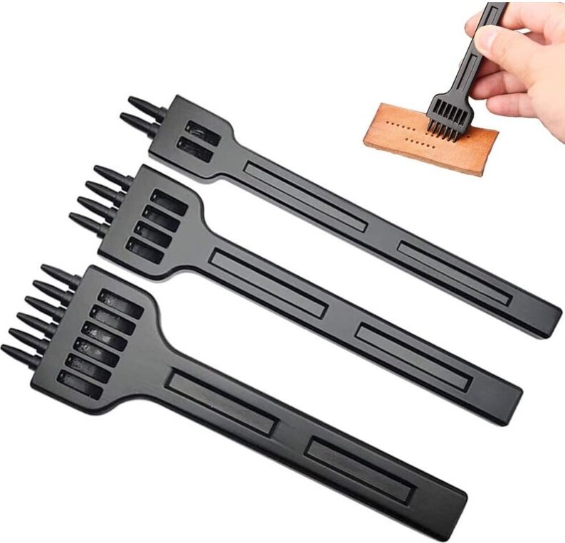 Lederlochwerkzeug-Set, 3-teilig, DIY-Lederlochstanzen, Lederahlen, DIY-Bastel-Metall-Nähwerkzeug-Lochstanze mit 2/4/6 St...