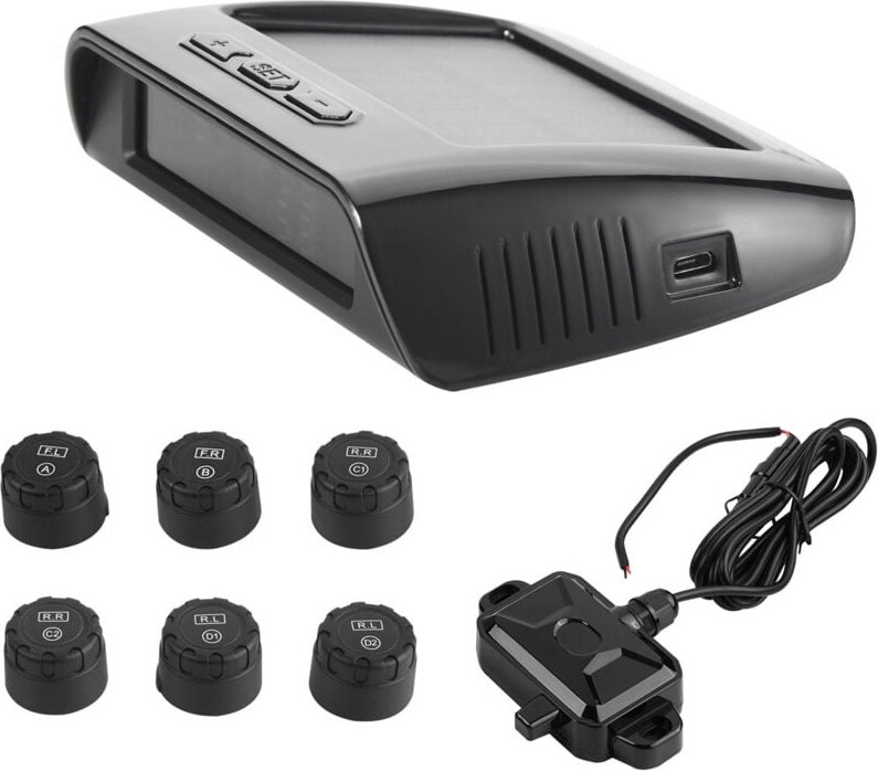 RV-Reifendrucküberwachungssystem, 7,3–116 psi, universelles kabelloses tpms mit Solarladung, 6 Sensoren, 5 Alarmmodi, Ec...