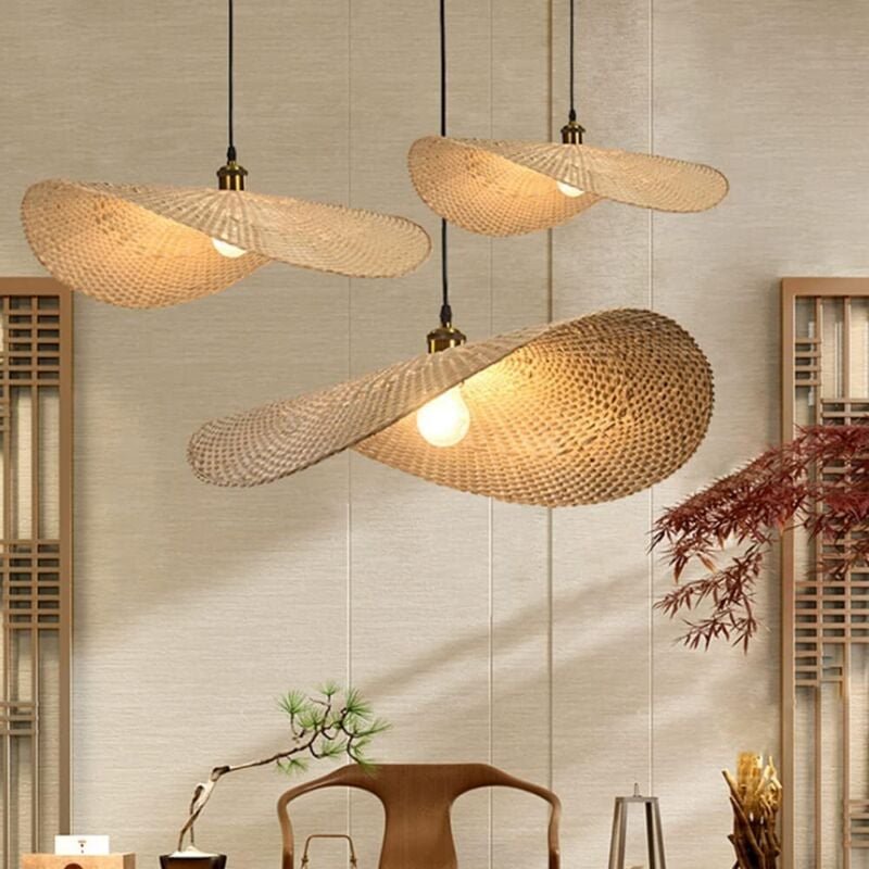 Ineasicer Gewebte Bambus Pendelleuchte Loft Country Pendelleuchte E27 Höhenverstellbare Hängelampe Bambus Rattan Gewebt ...