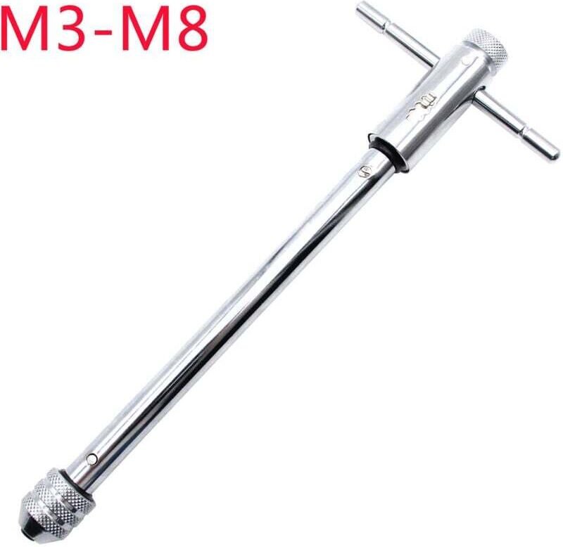 Verstellbarer Ratschenschlüssel mit T-Griff, für metrische Gewindebohrer M3 bis M8, Reibahle, Handwerkzeug, 248 mm Schaf...