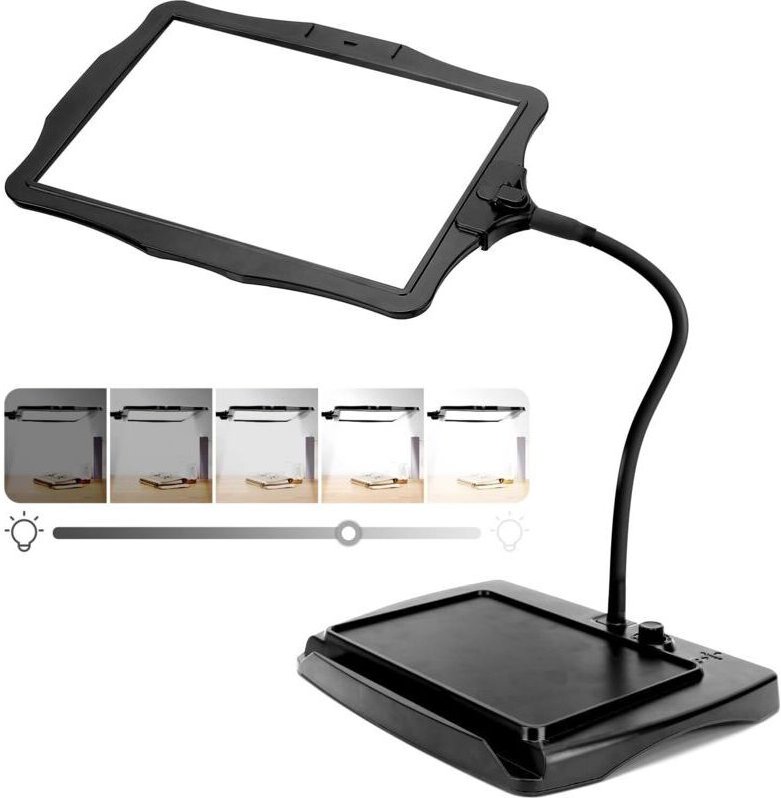 Große 10-fache Vergrößerungslupe mit Licht und Stativ, 50 LEDs, einstellbare Helligkeit, flexibler Schwanenhals, Schreib...