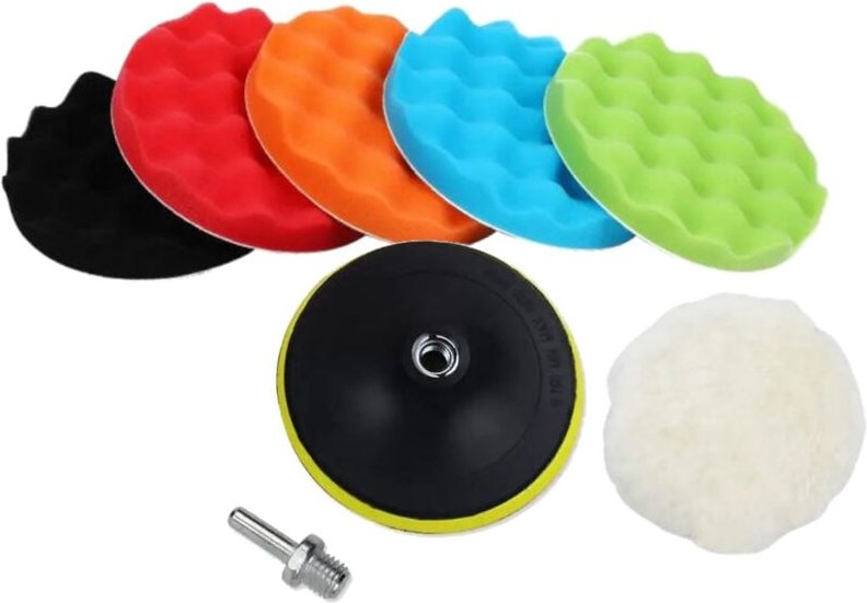 8in1 Polier-Set (5x Polierschwamm gewaffelt, 1x Polierfell, 1x Stützteller, 1x M14 Adapter) für Schleifmaschinen - Ø125m...