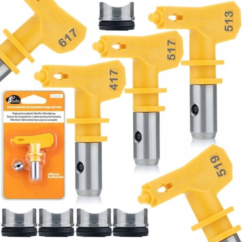 Rosfix Set Ultra Spray 5X – Sprühdüsen 513, 517, 519, 417, 617 mit Dichtung Für Acryl, Latex, Epoxid, Grundierung Kompat...