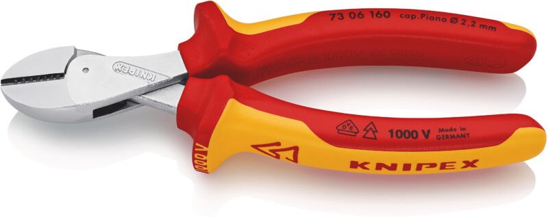 KNIPEX 73 06 160 X-Cut® Kompakt-Seitenschneider hochübersetzt isoliert mit Mehrkomponenten-Hüllen, VDE-geprüft verchromt...