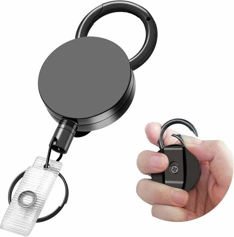 Thumbnail - Einziehbarer Ausweishalter, Eulps robuste Ausweisrolle mit Gürtelclip, Schlüsselanhänger für Schlüsselring, Schlüsselban...