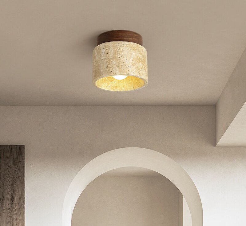Vintage Deckenlampe Holz Travertin Deckenleuch Design Kreative Hängelampe E27 Ø12CM Warmweißes Licht für Café Bar Büro -...