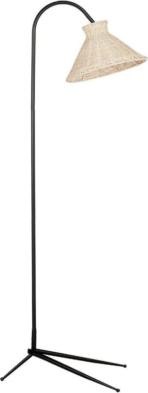 Stehlampe Natur / Schwarz aus Rattan 148 cm Kegelform Modernes Design Boho Stil für Wohnzimmer Schlafzimmer Flur